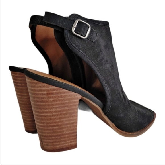 Lucky Brand Black Pebble Leather Open Toe Stacked Heels Women's Size 9.5 - Picture 5 of 9